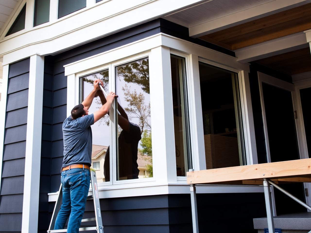 Glassco installer fitting a new replacement window on a Vancouver home
